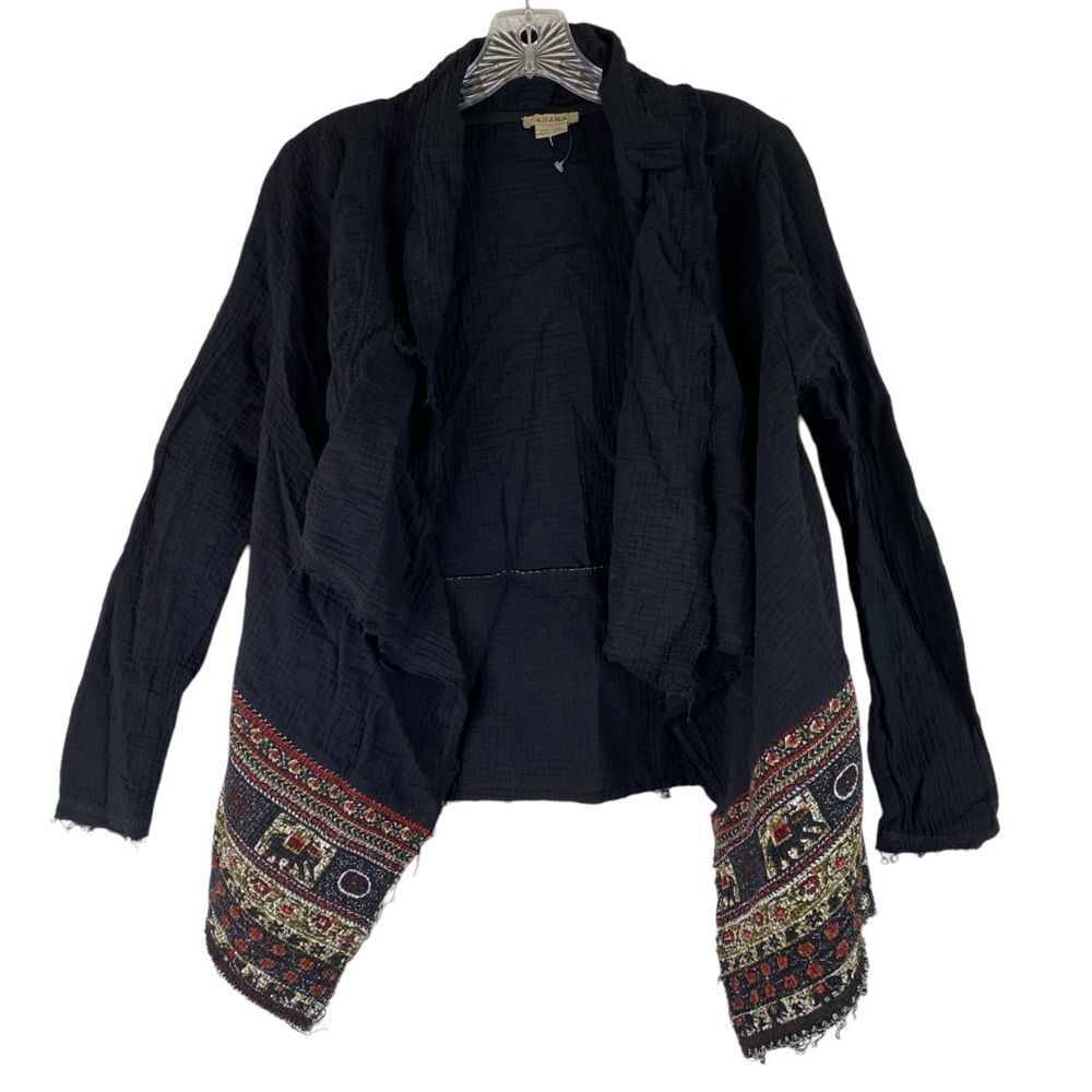 Anama Black Red Open Waterfall Draped Front Gauze Embroidered Elephant Boho S